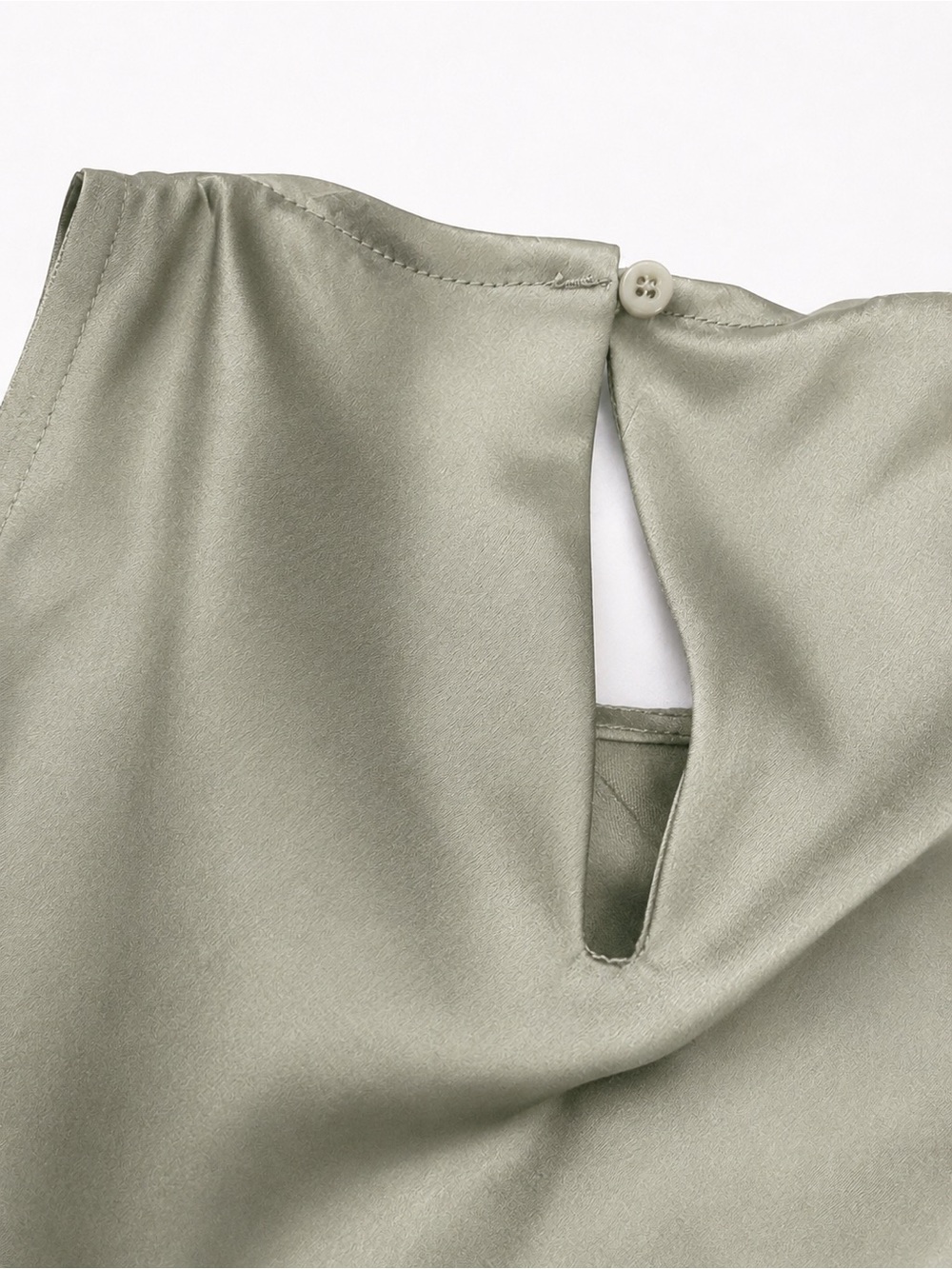 SHEIN Satin Maxi Dress Sage Green High Neck Sleeveless Slip Dress Size M - Picture 11 of 13